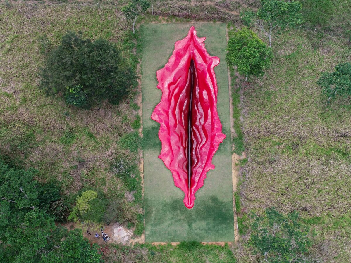 La acusaron de transfóbica la gigantesca escultura de la vulva de una