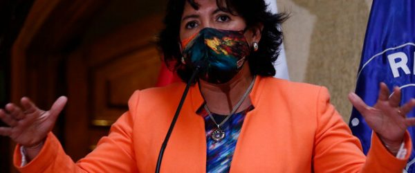 La senadora Yasna Provoste ofrece un punto de prensa en el Senado.