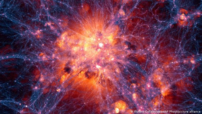 Densidad de la materia negra en el cosmos y dispersión de los gases desde el Big Bang (foto de referencia).