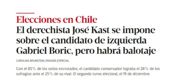 Prensa internacional reacciona a elecciones: "ultraderecha y la izquierda se disputarán Presidencia de Chile"
