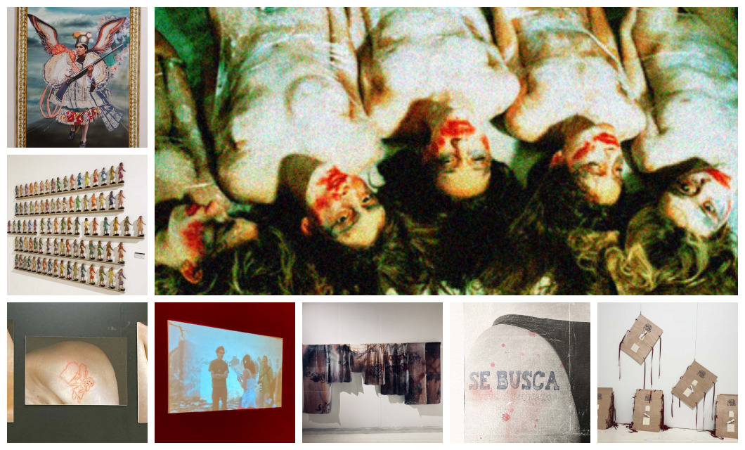 El collage muestra varias imágenes de la exposición Cómo cargar con un Cuerpo