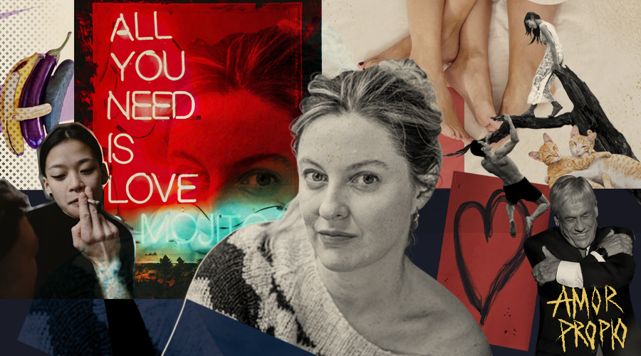 El collage muestra a Constanza Michelson con varias imágenes representativas del amor