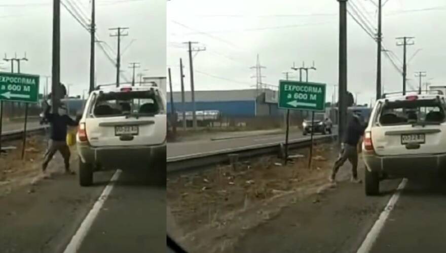 "Me echó el vehículo tres veces encima": hombre que fue destrozando vidrios de vehículo en la Ruta 160 sale a dar su versión