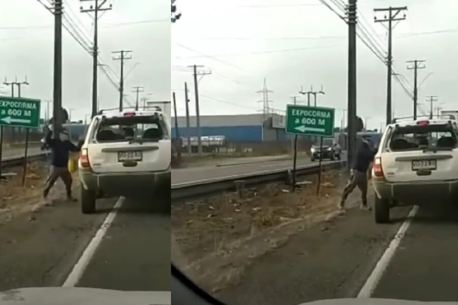 "Me echó el vehículo tres veces encima": hombre que fue destrozando vidrios de vehículo en la Ruta 160 sale a dar su versión