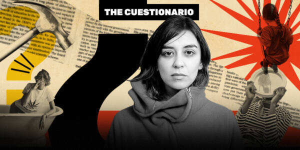 La imagen muestra a María José Viera-Gallo frente a la gráfica de The Cuestionario