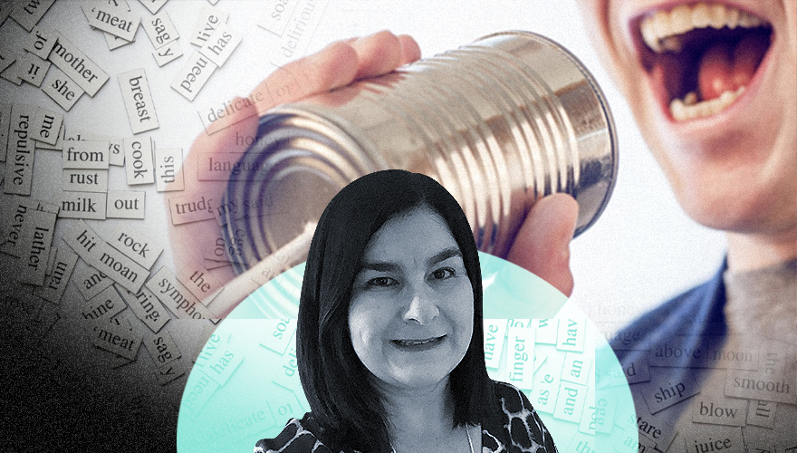 La imagen muestra a Verónica Sánchez frente a varias palabras