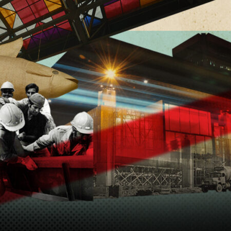 La imagen es un collage sobre el edificio UNCTAD