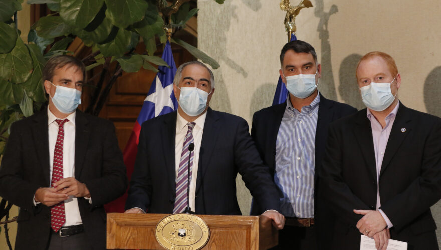 representantes de Chile Vamos en el Senado, Luciano Cruz-Coke (Evópoli), Francisco Chahuán (RN), Javier Macaya (UDI) y Rojo Edwards (Republicanos)