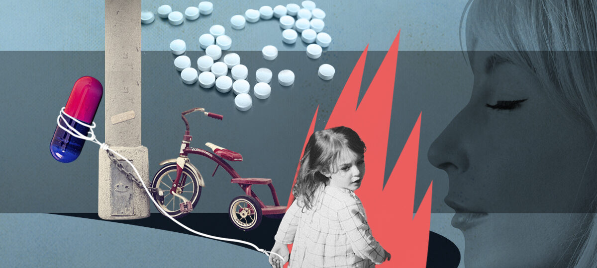 La imagen es un collage en el que se muestra a una niña, pastillas y una madre