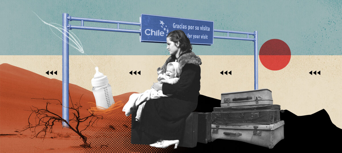 La imagen es un collage alusivo a la maternidad en medio de la migración