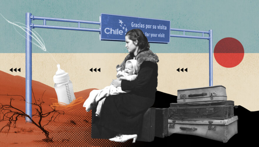 La imagen es un collage alusivo a la maternidad en medio de la migración