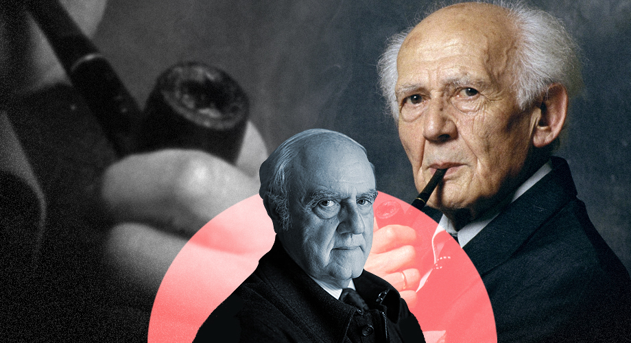 La imagen muestra a Agustín Squella frente a Bauman