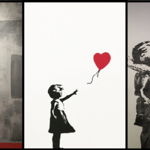 La imagen muestra a varias versiones de una obra de Banksy