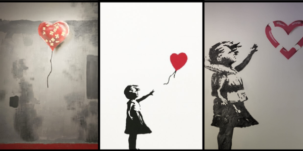 La imagen muestra a varias versiones de una obra de Banksy