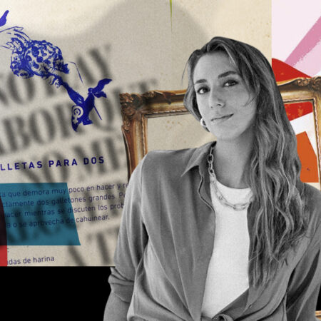 Collage de Fernanda Namur, la Chancha Vegana, con la portada de su libro "No hay sabor que no me recuerde a ti"