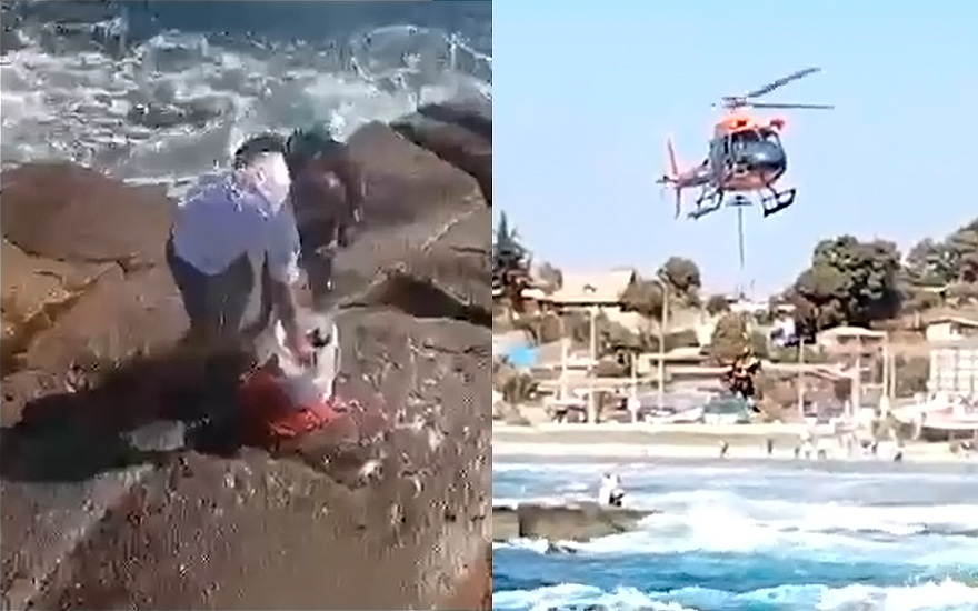 El impresionante rescate en playa Quintero: usaron helicóptero