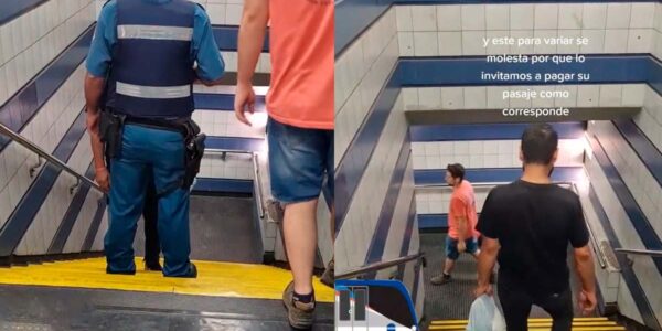 Guardia del Metro frena a personas que intentan subir sin pagar