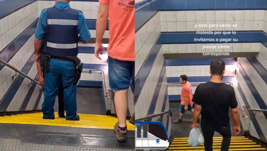 Guardia del Metro frena a personas que intentan subir sin pagar