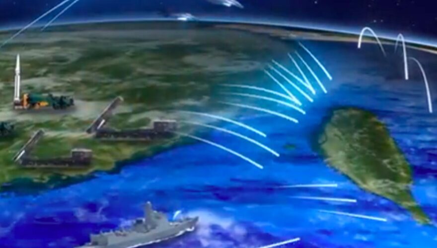 Animación donde China lanza misiles a la isla de Taiwán