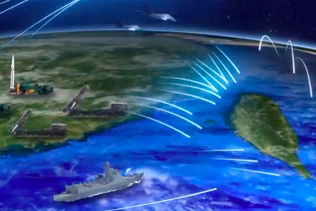 Animación donde China lanza misiles a la isla de Taiwán