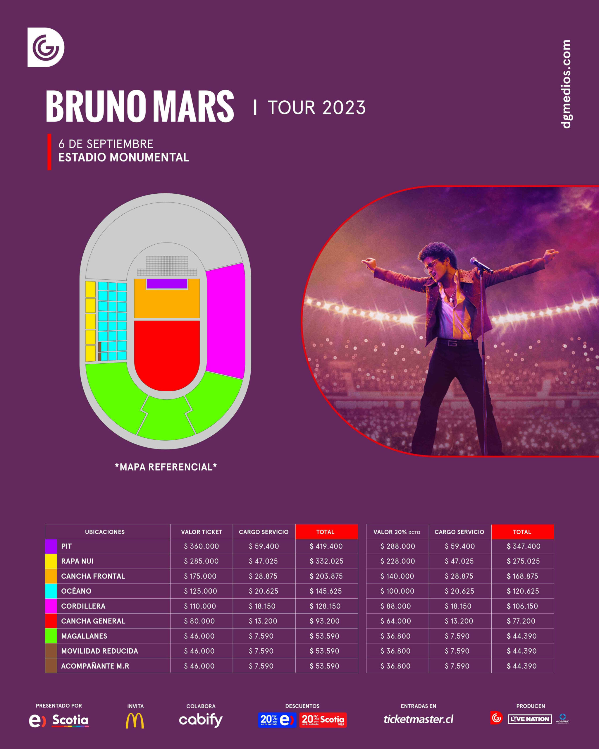Precios de las entradas de Bruno Mars