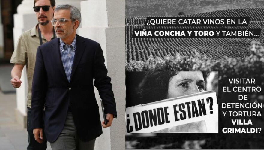 Ministro de Justicia Luis Cordero y afiche sobre Villa Grimaldi