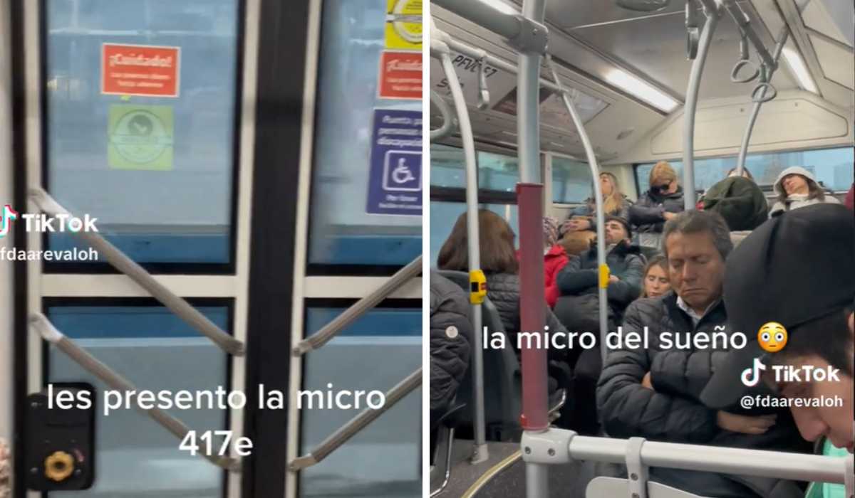 Imagen del interior de una micro de Maipú, la cual se volvió viral porque todos los pasajeros están durmiendo