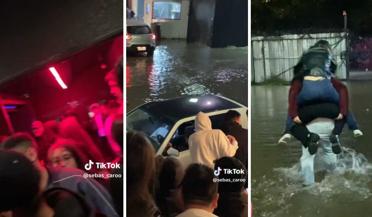 Estacionamiento de disco en Concepción se inundo tras lluvia y clientes salieron "al apa"