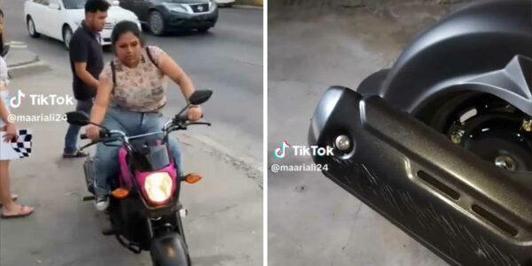 Mujer manejando una motocicleta.
