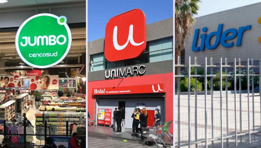 Frontis de supermercados Jumbo, Líder y Unimarc