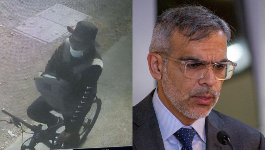 Montado en bicicleta y cubierto con un gorro y una mascarilla: el sujeto que repartió los panfletos donde se amenaza al ministro Luis Cordero