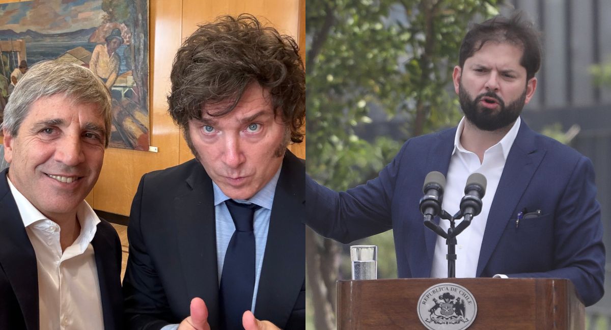 Luis Caputo, Javier Milei y Gabriel Boric