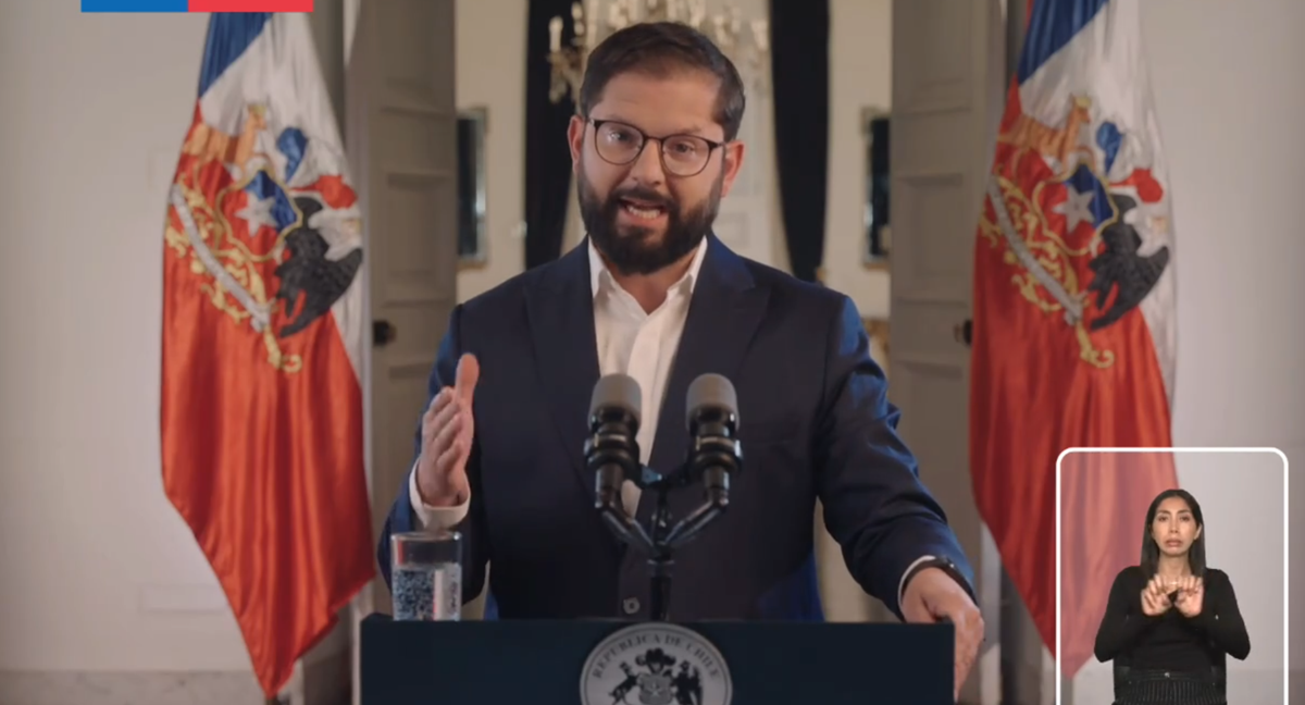Captura | El presidente Gabriel Boric en Cadena Nacional