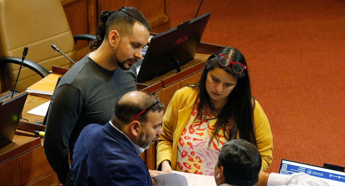 La directora de Presupuestos, Javiera Martínez, junto al diputado frenteamplista Andrés Giordano.