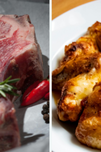Las dos mejores proteínas para hipertrofia muscular: pollo y carne.