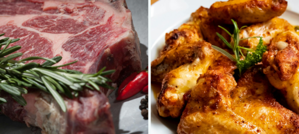Las dos mejores proteínas para hipertrofia muscular: pollo y carne.