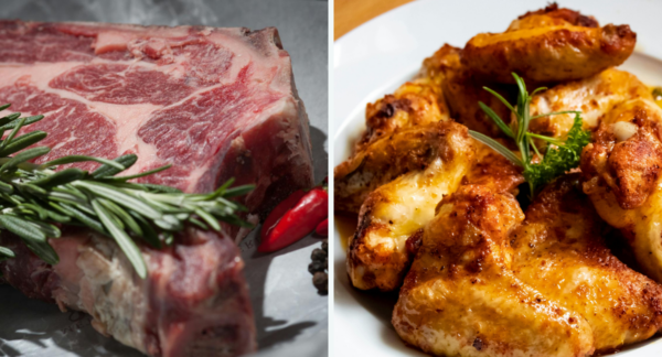 Las dos mejores proteínas para hipertrofia muscular: pollo y carne.