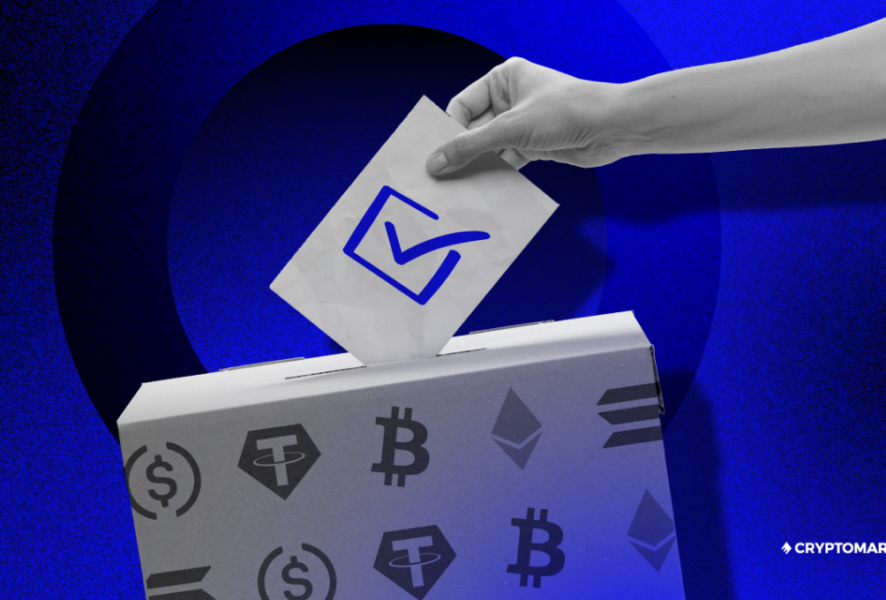 Foto de alguien votando por una campaña electoral que se financió con criptomonedas.