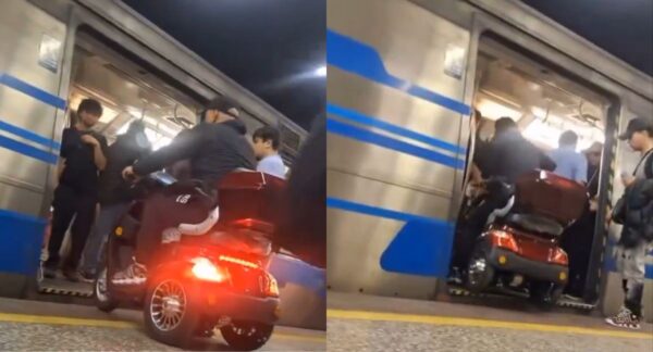 Persona ingresa en moto al metro de Santiago