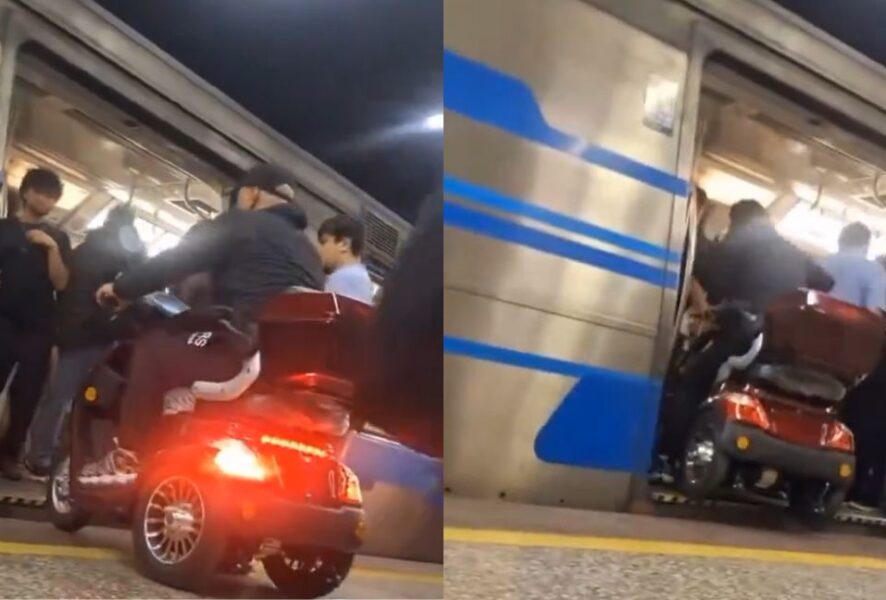 Persona ingresa en moto al metro de Santiago