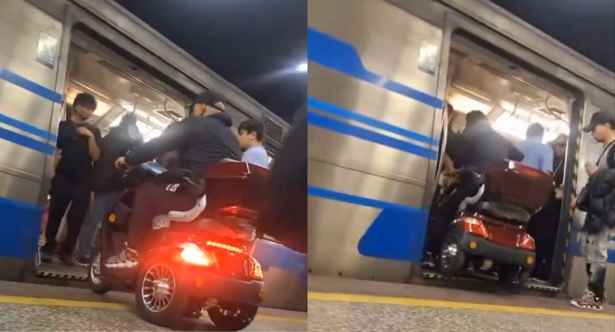 Persona ingresa en moto al metro de Santiago