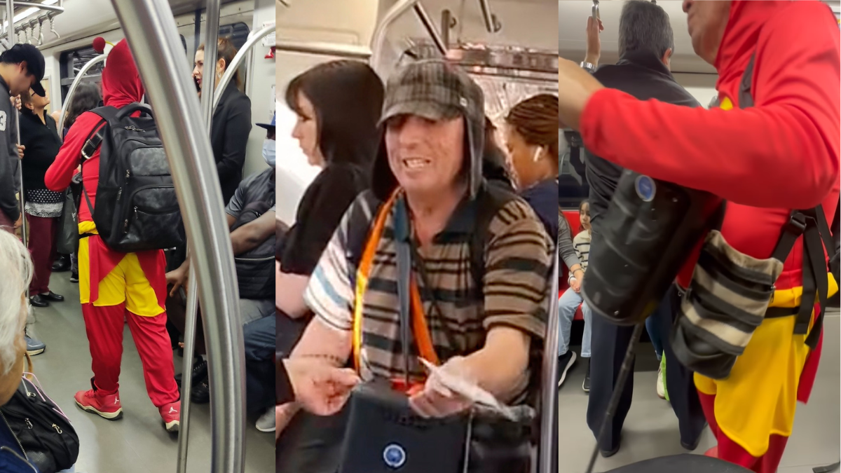 Pese a ser “erradicado” del Metro por denuncias y agresiones verbales, el Chavo del 8 se reinventa y vuelve a los vagones como el Chapulín Colorado