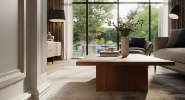 Mesa de centro y guardapolvos.