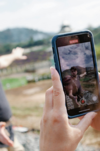 Imagen de hombre en su teléfono, usando el turismo para su algoritmo.