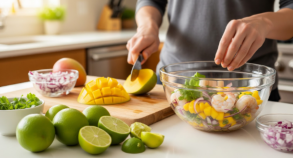 Persona preparando un ceviche