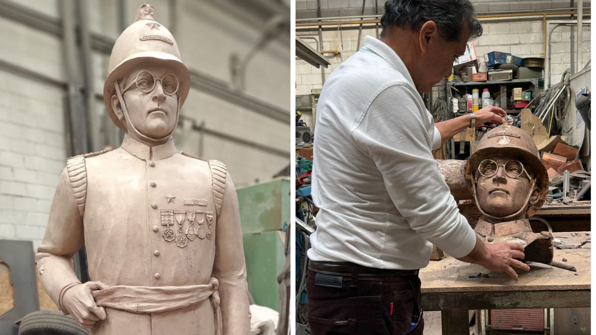 Instalan escultura de bronce de histórico líder de Bomberos en pleno Paseo Bulnes: pesa 250 kilos y mide más de tres metros