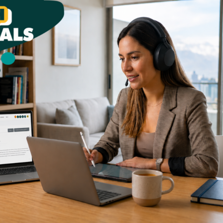 Persona aprendiendo inglés con English Essentials