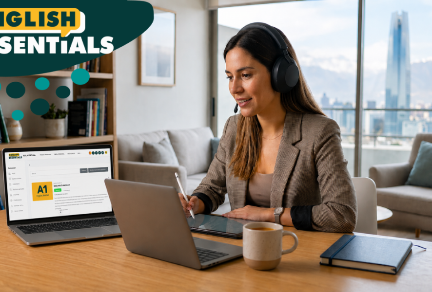 Persona aprendiendo inglés con English Essentials