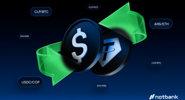 póster de notbank.com anunciando su cambio de criptomonedas a moneda local.